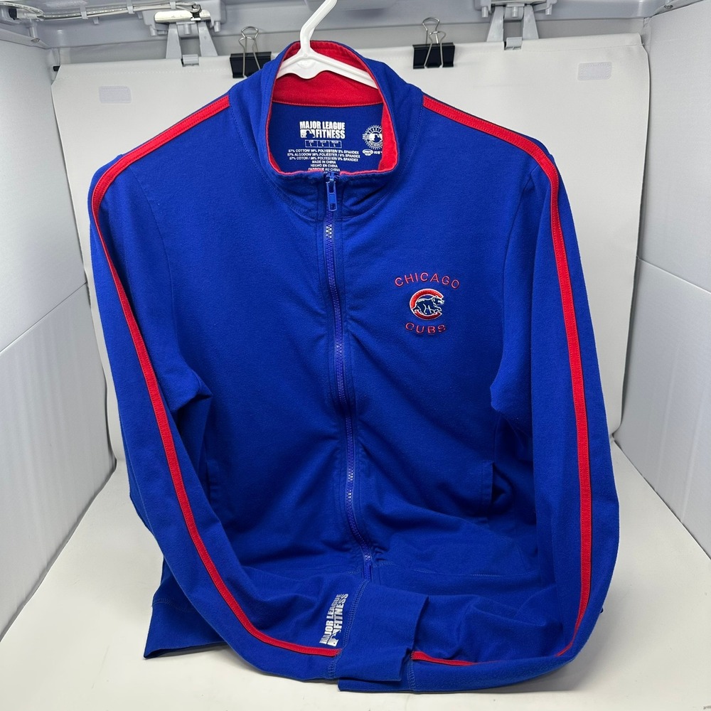 Major League Fitness Jacket Men L Blue Chicago Cubs Track Full Zip MLB Athletic